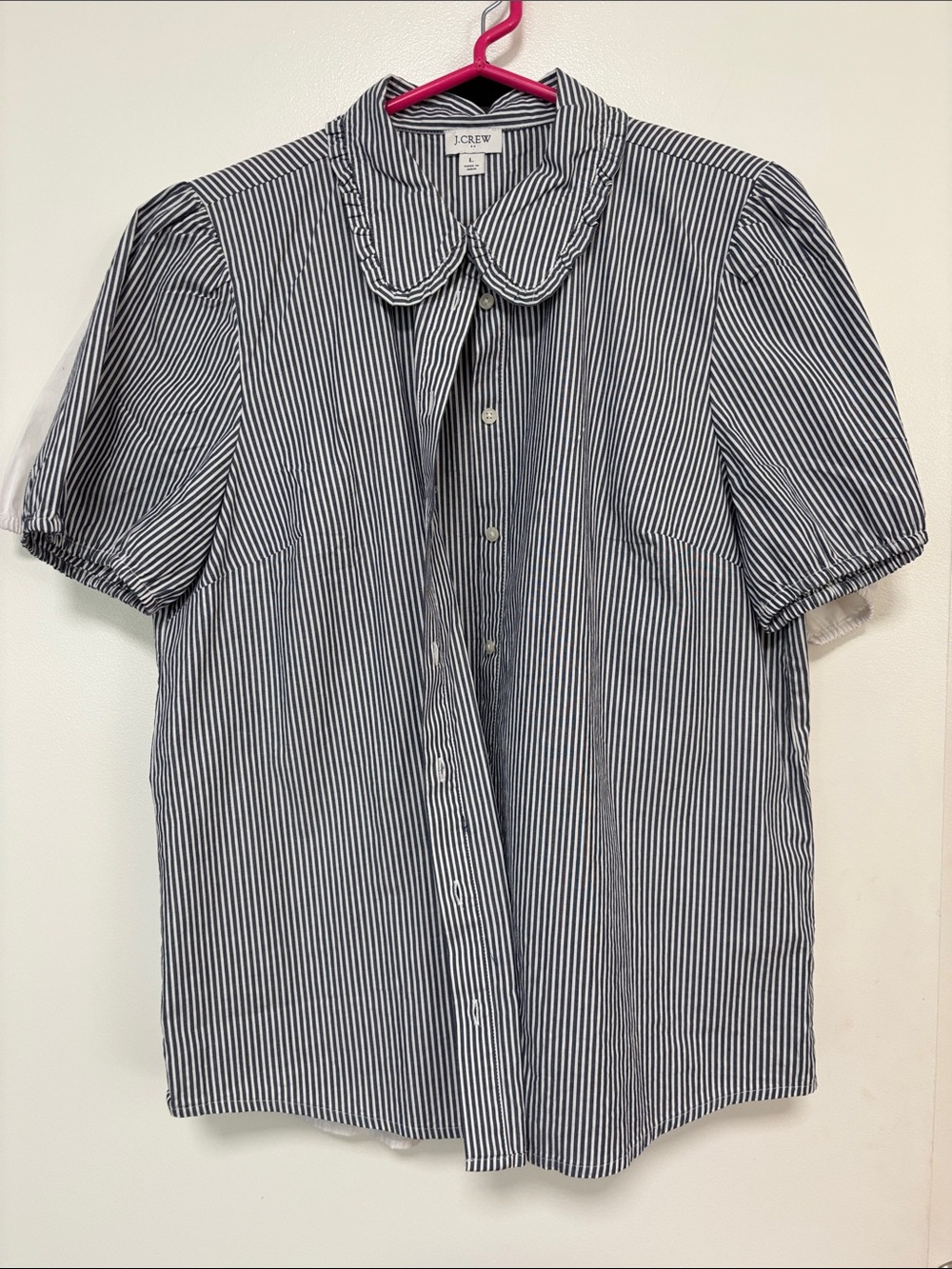 J. Crew Navy and White Striped Short-Sleeve Button-Down Shirt